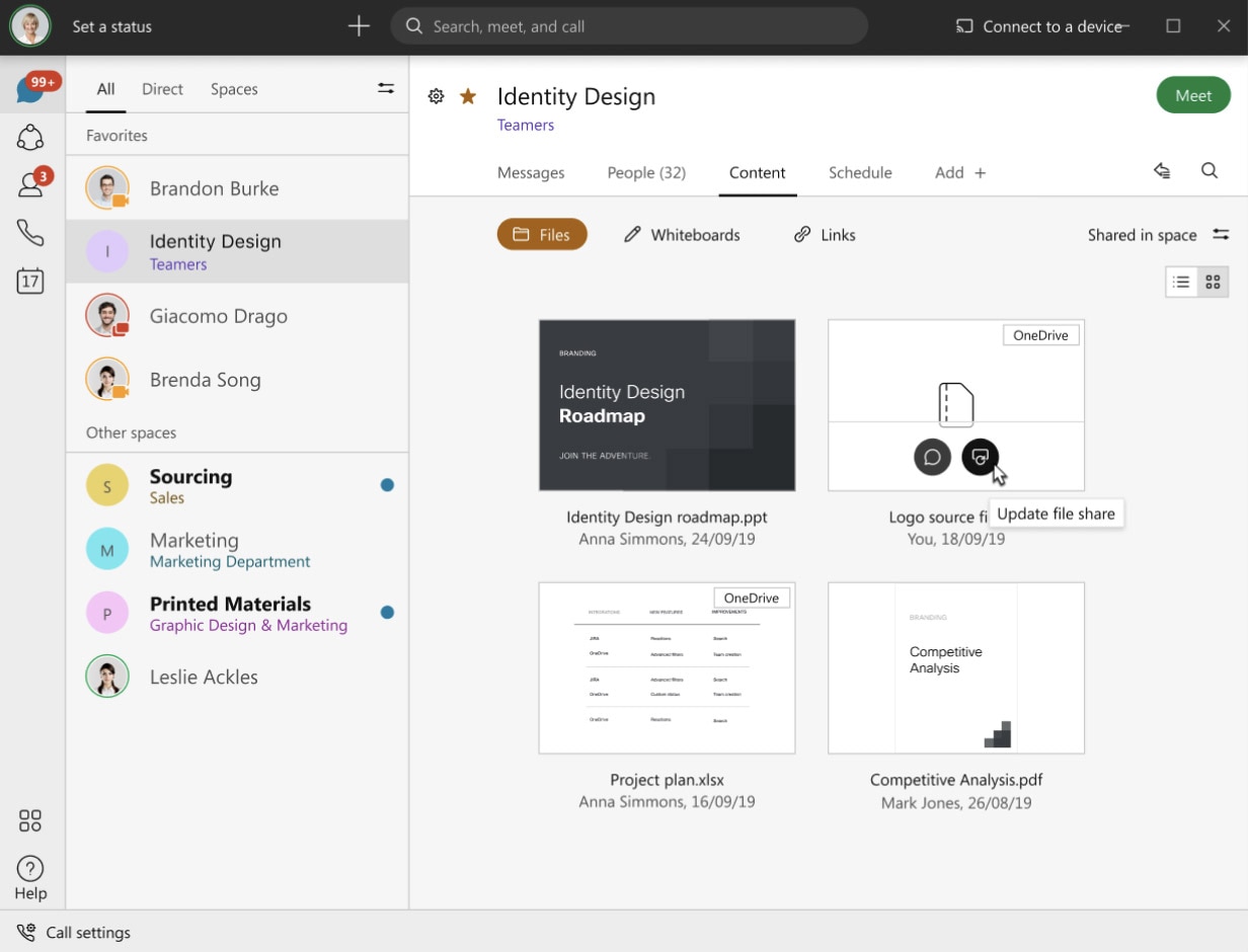 Exemple de partage de fichiers et de contenu dans Webex Messaging